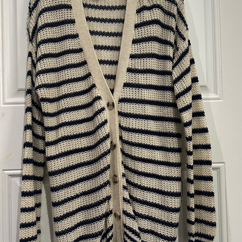 Striped Knit Cardigan Sweater